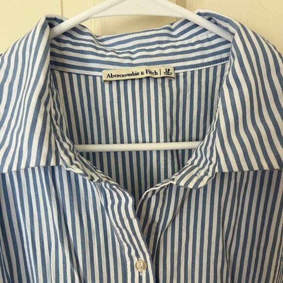 Abercrombie and Fitch Long-Sleeve Poplin Shirt Dress Striped Blue White - Picture 7 of 9